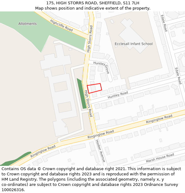 175, HIGH STORRS ROAD, SHEFFIELD, S11 7LH: Location map and indicative extent of plot