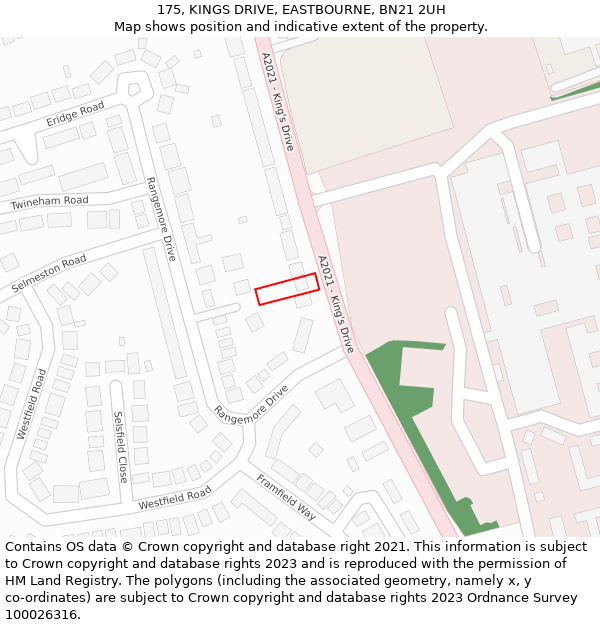 175, KINGS DRIVE, EASTBOURNE, BN21 2UH: Location map and indicative extent of plot