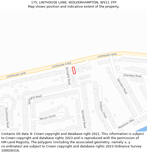 175, LINTHOUSE LANE, WOLVERHAMPTON, WV11 3TP: Location map and indicative extent of plot
