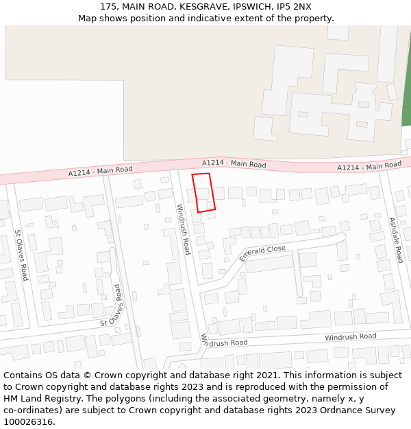 175, MAIN ROAD, KESGRAVE, IPSWICH, IP5 2NX: Location map and indicative extent of plot