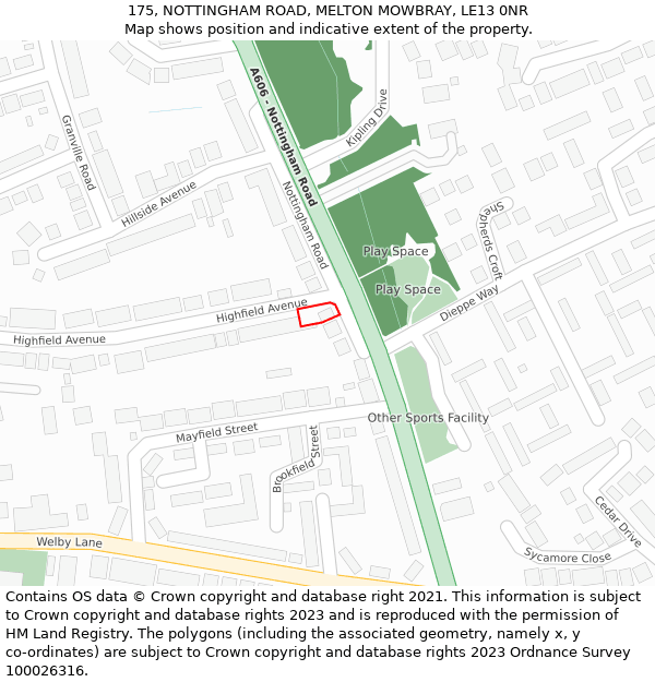175, NOTTINGHAM ROAD, MELTON MOWBRAY, LE13 0NR: Location map and indicative extent of plot
