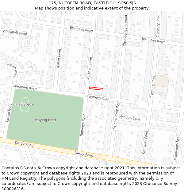 175, NUTBEEM ROAD, EASTLEIGH, SO50 5JS: Location map and indicative extent of plot