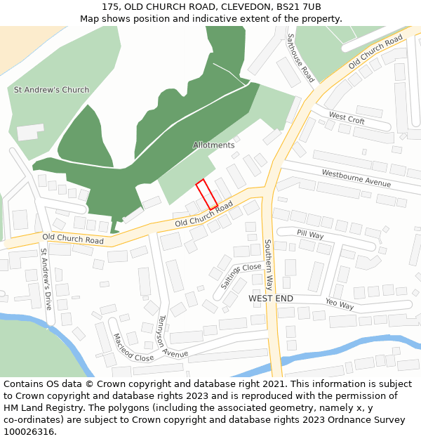 175, OLD CHURCH ROAD, CLEVEDON, BS21 7UB: Location map and indicative extent of plot