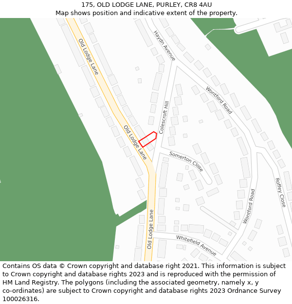 175, OLD LODGE LANE, PURLEY, CR8 4AU: Location map and indicative extent of plot