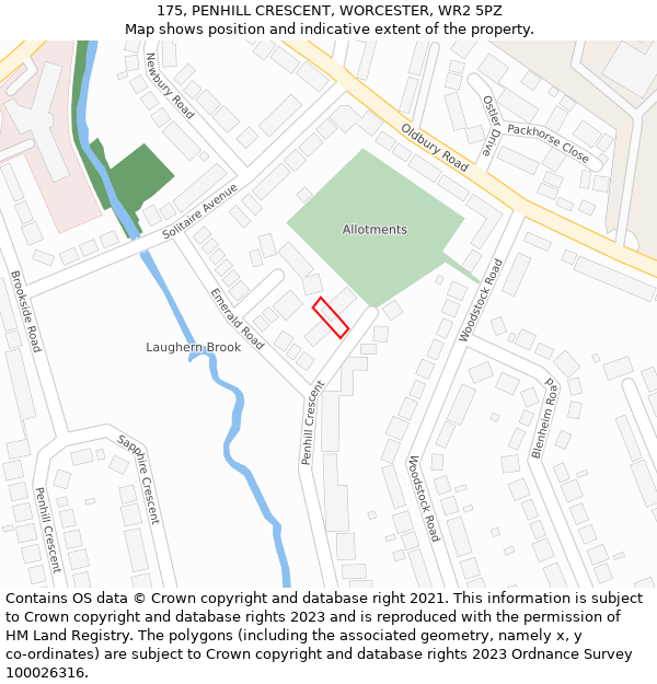 175, PENHILL CRESCENT, WORCESTER, WR2 5PZ: Location map and indicative extent of plot
