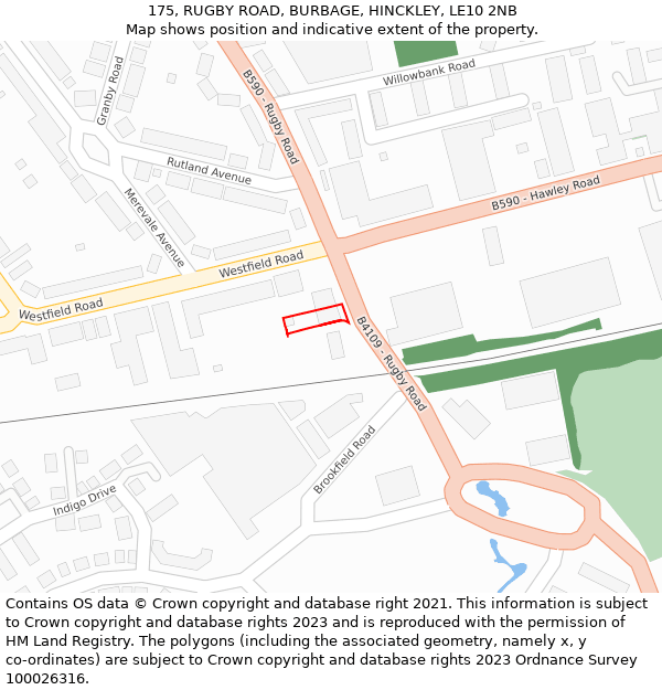 175, RUGBY ROAD, BURBAGE, HINCKLEY, LE10 2NB: Location map and indicative extent of plot