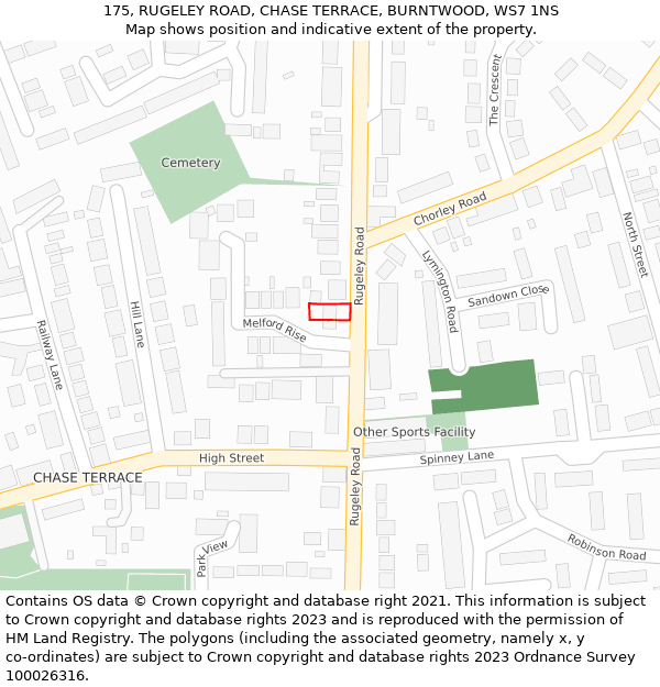 175, RUGELEY ROAD, CHASE TERRACE, BURNTWOOD, WS7 1NS: Location map and indicative extent of plot