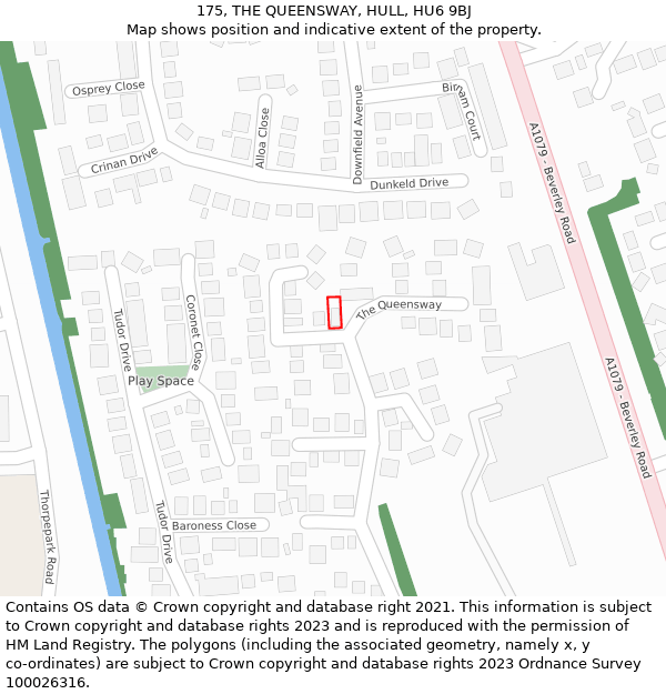 175, THE QUEENSWAY, HULL, HU6 9BJ: Location map and indicative extent of plot