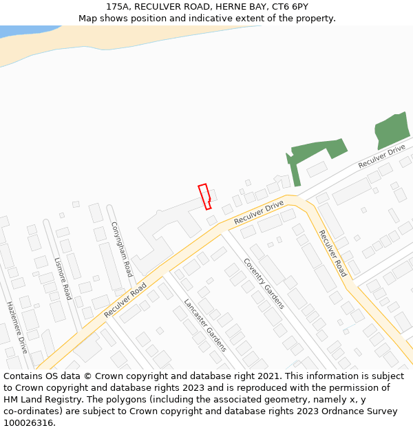 175A, RECULVER ROAD, HERNE BAY, CT6 6PY: Location map and indicative extent of plot