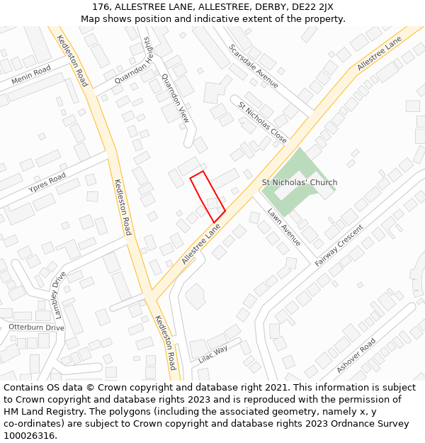 176, ALLESTREE LANE, ALLESTREE, DERBY, DE22 2JX: Location map and indicative extent of plot