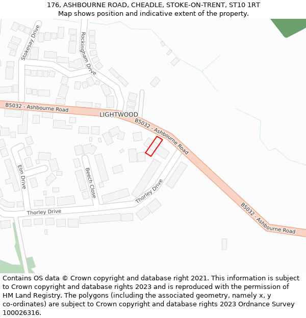 176, ASHBOURNE ROAD, CHEADLE, STOKE-ON-TRENT, ST10 1RT: Location map and indicative extent of plot