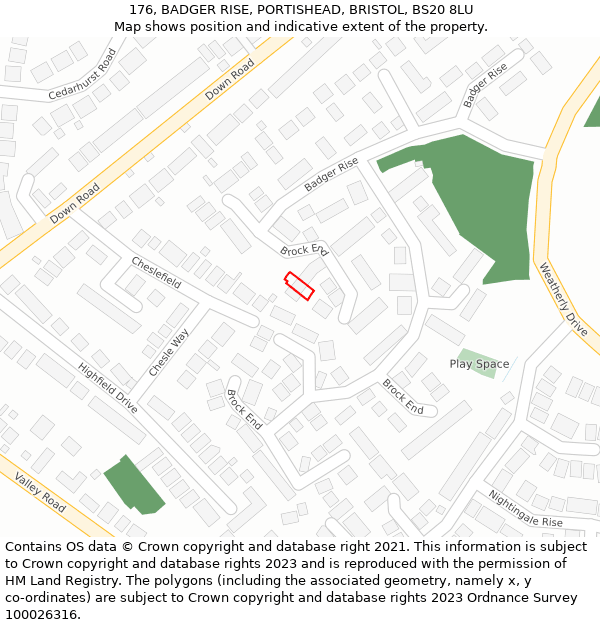 176, BADGER RISE, PORTISHEAD, BRISTOL, BS20 8LU: Location map and indicative extent of plot