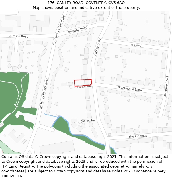 176, CANLEY ROAD, COVENTRY, CV5 6AQ: Location map and indicative extent of plot
