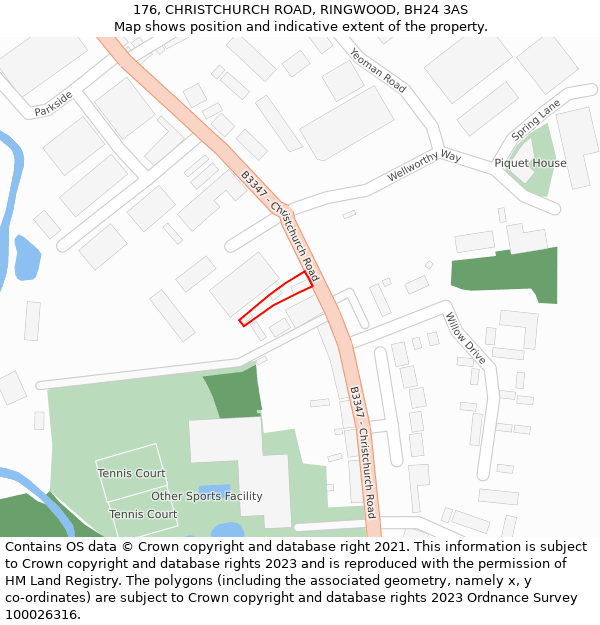 176, CHRISTCHURCH ROAD, RINGWOOD, BH24 3AS: Location map and indicative extent of plot