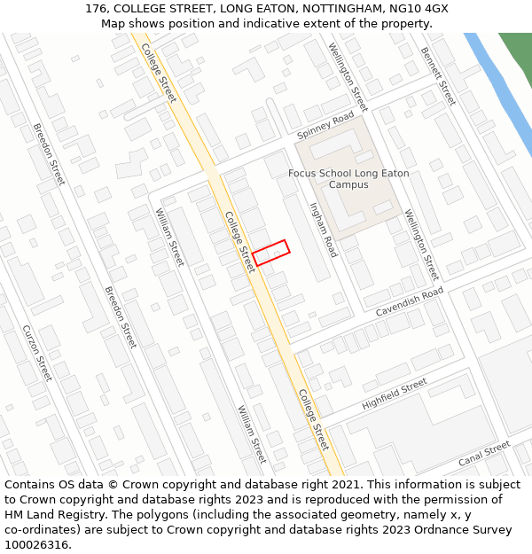 176, COLLEGE STREET, LONG EATON, NOTTINGHAM, NG10 4GX: Location map and indicative extent of plot