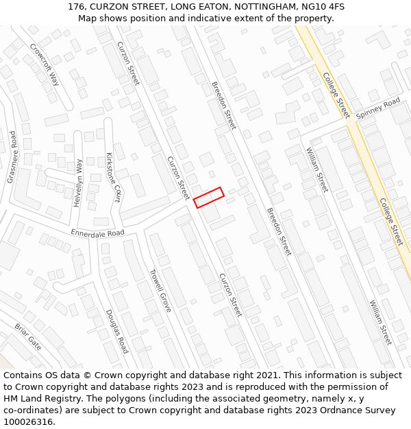 176, CURZON STREET, LONG EATON, NOTTINGHAM, NG10 4FS: Location map and indicative extent of plot