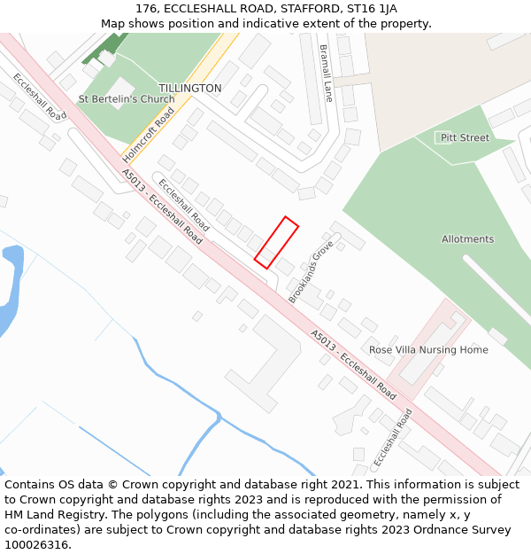 176, ECCLESHALL ROAD, STAFFORD, ST16 1JA: Location map and indicative extent of plot