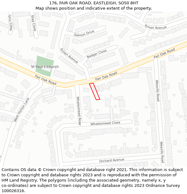 176, FAIR OAK ROAD, EASTLEIGH, SO50 8HT: Location map and indicative extent of plot