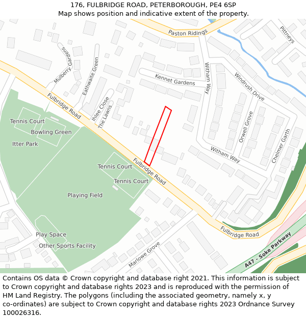 176, FULBRIDGE ROAD, PETERBOROUGH, PE4 6SP: Location map and indicative extent of plot