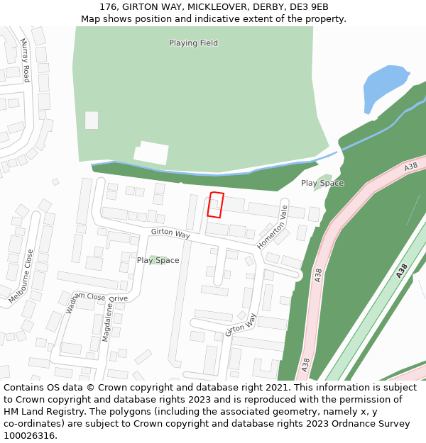 176, GIRTON WAY, MICKLEOVER, DERBY, DE3 9EB: Location map and indicative extent of plot