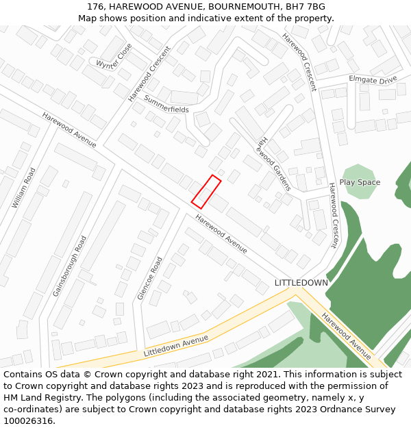176, HAREWOOD AVENUE, BOURNEMOUTH, BH7 7BG: Location map and indicative extent of plot