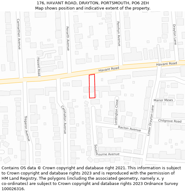 176, HAVANT ROAD, DRAYTON, PORTSMOUTH, PO6 2EH: Location map and indicative extent of plot