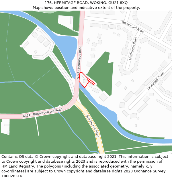 176, HERMITAGE ROAD, WOKING, GU21 8XQ: Location map and indicative extent of plot