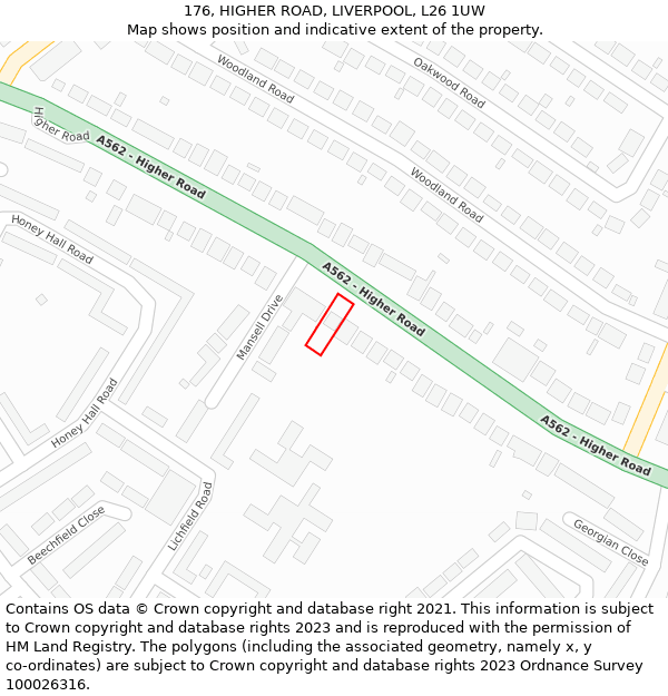 176, HIGHER ROAD, LIVERPOOL, L26 1UW: Location map and indicative extent of plot