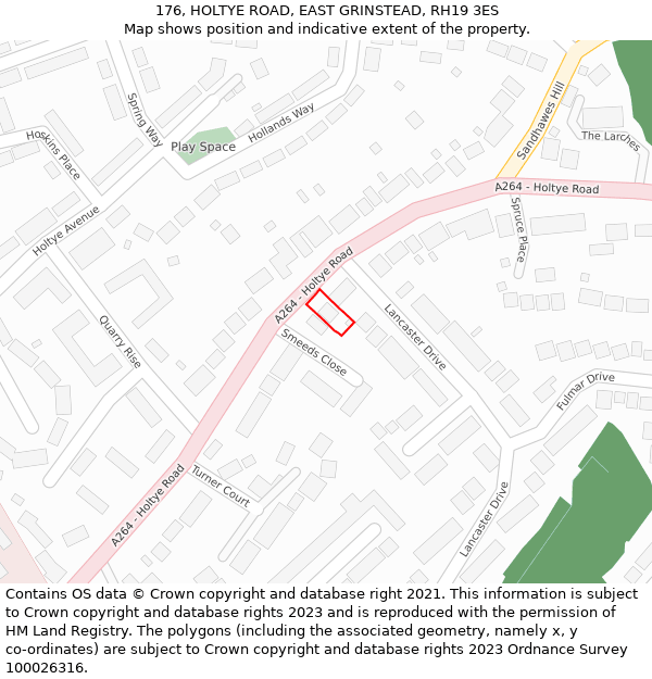 176, HOLTYE ROAD, EAST GRINSTEAD, RH19 3ES: Location map and indicative extent of plot