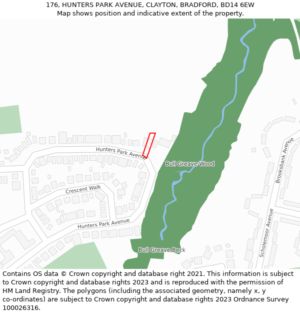 176, HUNTERS PARK AVENUE, CLAYTON, BRADFORD, BD14 6EW: Location map and indicative extent of plot