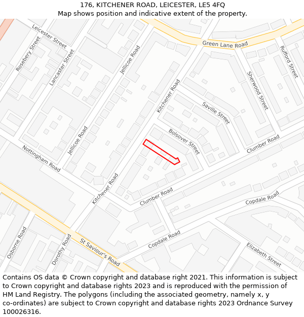 176, KITCHENER ROAD, LEICESTER, LE5 4FQ: Location map and indicative extent of plot