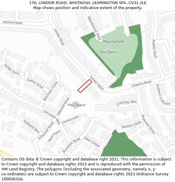 176, LANDOR ROAD, WHITNASH, LEAMINGTON SPA, CV31 2LE: Location map and indicative extent of plot