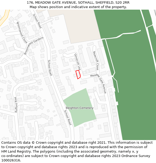 176, MEADOW GATE AVENUE, SOTHALL, SHEFFIELD, S20 2RR: Location map and indicative extent of plot