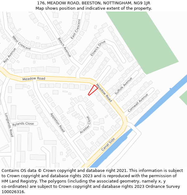 176, MEADOW ROAD, BEESTON, NOTTINGHAM, NG9 1JR: Location map and indicative extent of plot