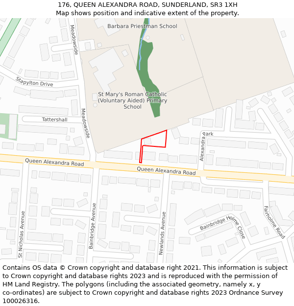 176, QUEEN ALEXANDRA ROAD, SUNDERLAND, SR3 1XH: Location map and indicative extent of plot