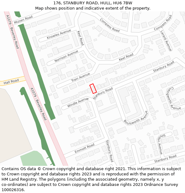 176, STANBURY ROAD, HULL, HU6 7BW: Location map and indicative extent of plot