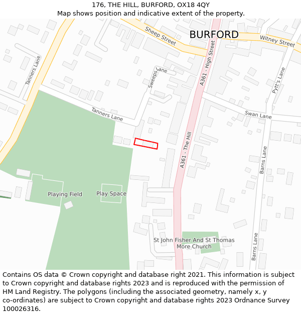 176, THE HILL, BURFORD, OX18 4QY: Location map and indicative extent of plot