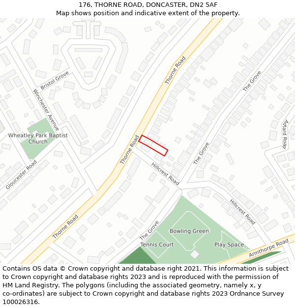 176, THORNE ROAD, DONCASTER, DN2 5AF: Location map and indicative extent of plot