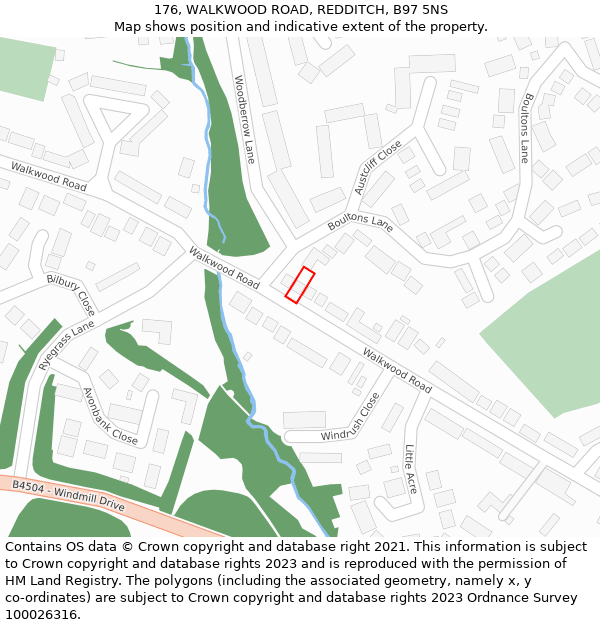 176, WALKWOOD ROAD, REDDITCH, B97 5NS: Location map and indicative extent of plot