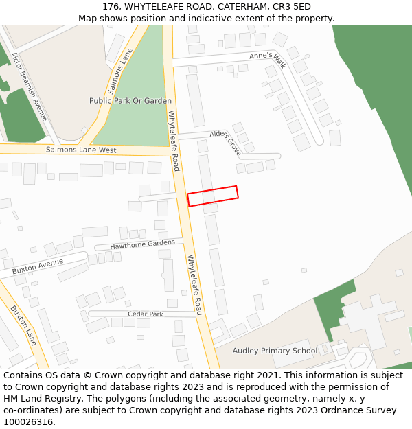176, WHYTELEAFE ROAD, CATERHAM, CR3 5ED: Location map and indicative extent of plot