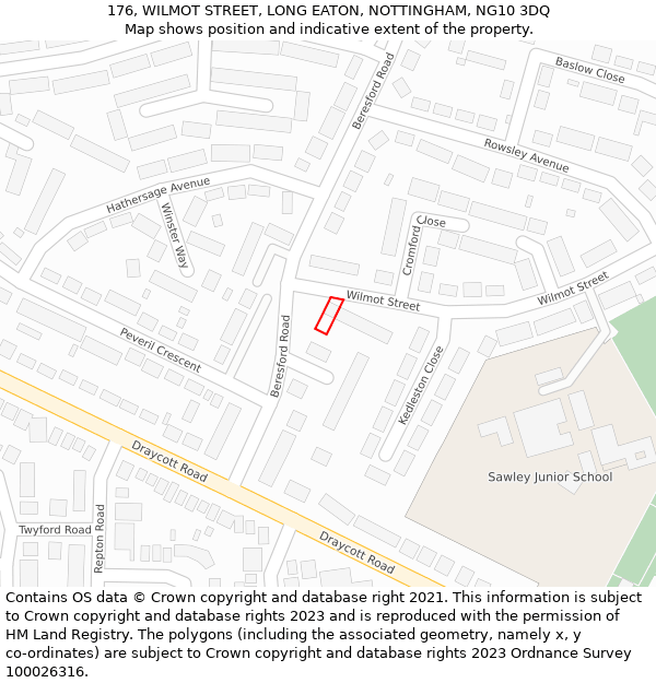 176, WILMOT STREET, LONG EATON, NOTTINGHAM, NG10 3DQ: Location map and indicative extent of plot