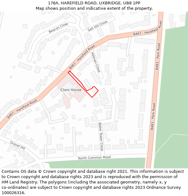 176A, HAREFIELD ROAD, UXBRIDGE, UB8 1PP: Location map and indicative extent of plot