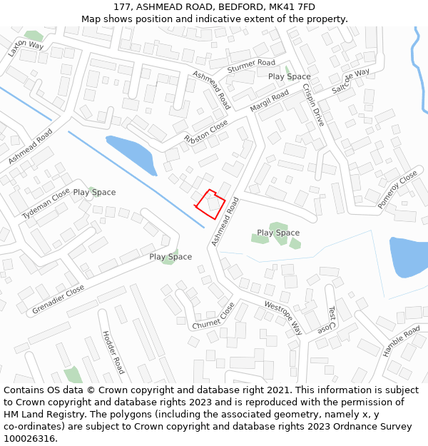 177, ASHMEAD ROAD, BEDFORD, MK41 7FD: Location map and indicative extent of plot