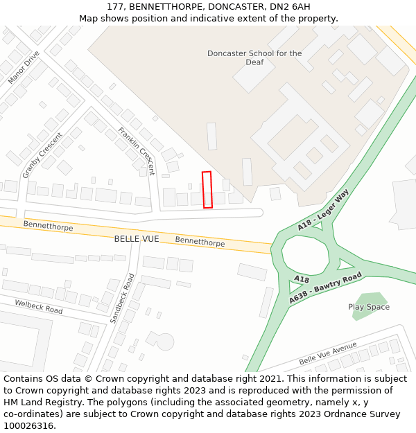 177, BENNETTHORPE, DONCASTER, DN2 6AH: Location map and indicative extent of plot