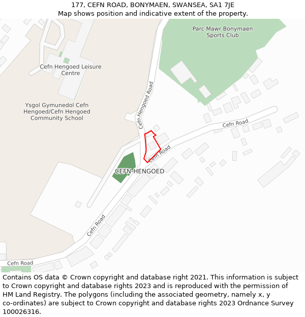 177, CEFN ROAD, BONYMAEN, SWANSEA, SA1 7JE: Location map and indicative extent of plot