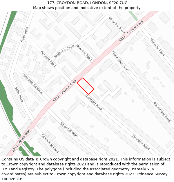 177, CROYDON ROAD, LONDON, SE20 7UG: Location map and indicative extent of plot