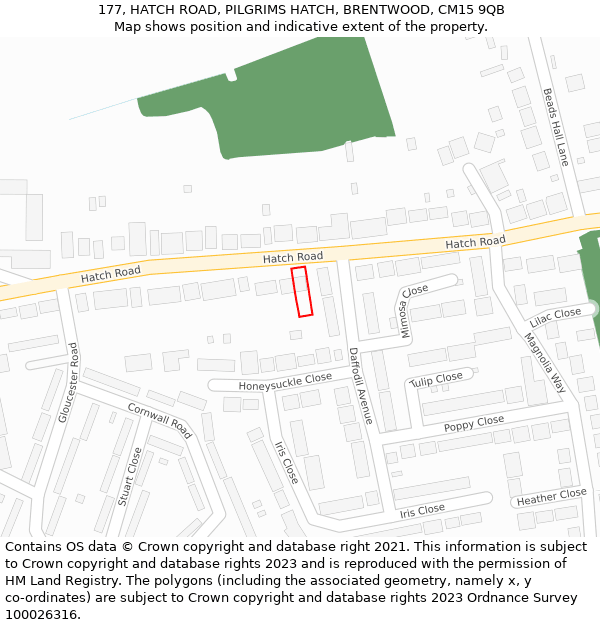 177, HATCH ROAD, PILGRIMS HATCH, BRENTWOOD, CM15 9QB: Location map and indicative extent of plot