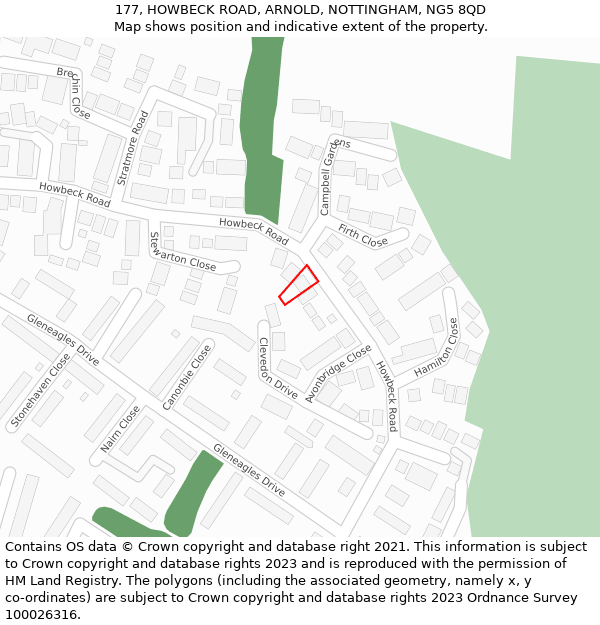 177, HOWBECK ROAD, ARNOLD, NOTTINGHAM, NG5 8QD: Location map and indicative extent of plot