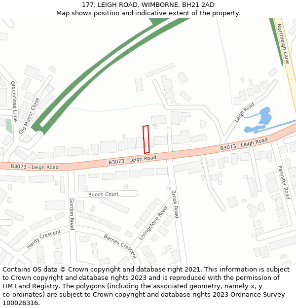 177, LEIGH ROAD, WIMBORNE, BH21 2AD: Location map and indicative extent of plot