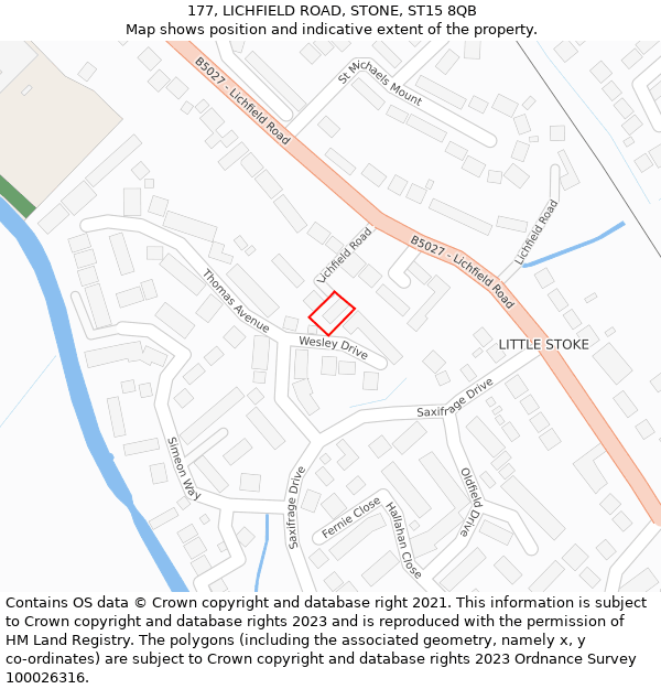 177, LICHFIELD ROAD, STONE, ST15 8QB: Location map and indicative extent of plot